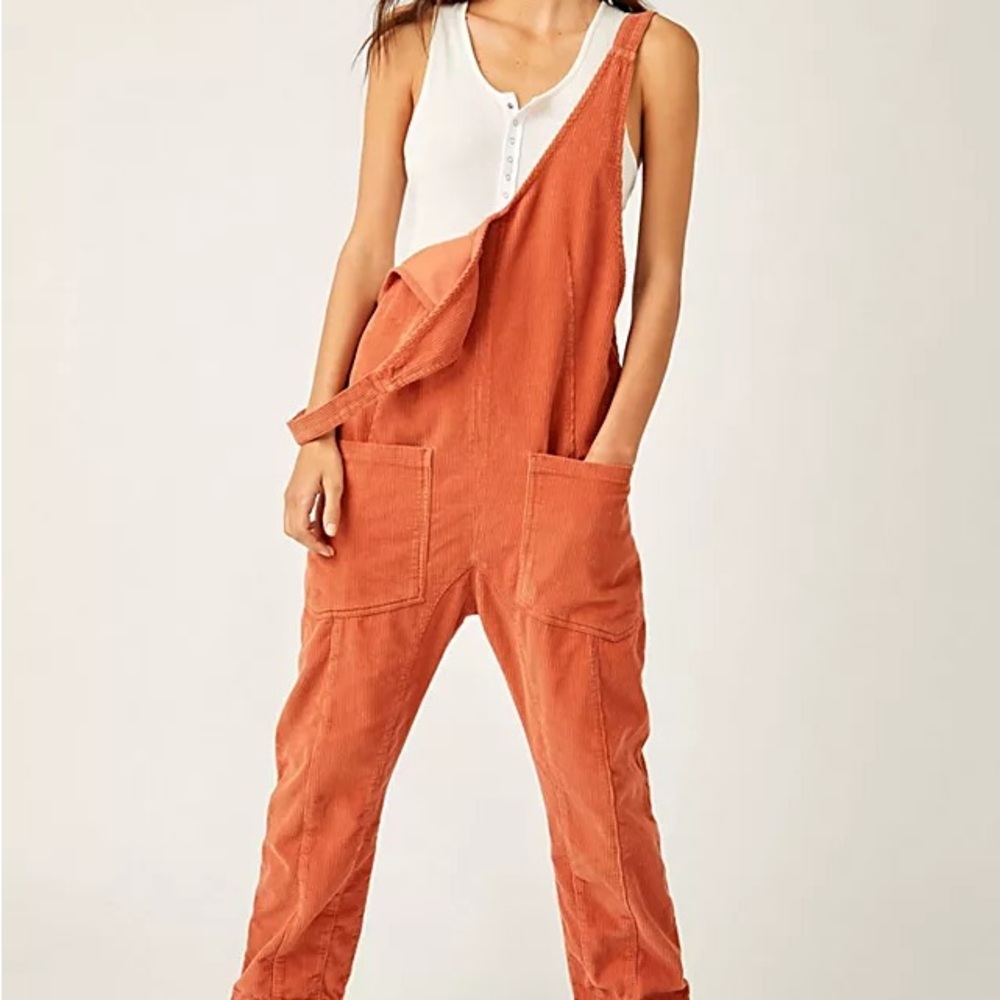 Free People Orange Corduroy High Roller Jumpsuit - Picture 2 of 7